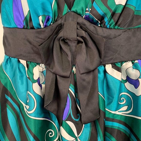 NWT Guess Abstract Print Black Bow Front Dress L - Picture 2 of 9